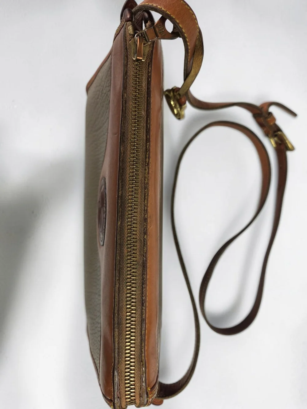 Dooney & Bourke All Weather Green and Brown Leather Messenger Crossbody